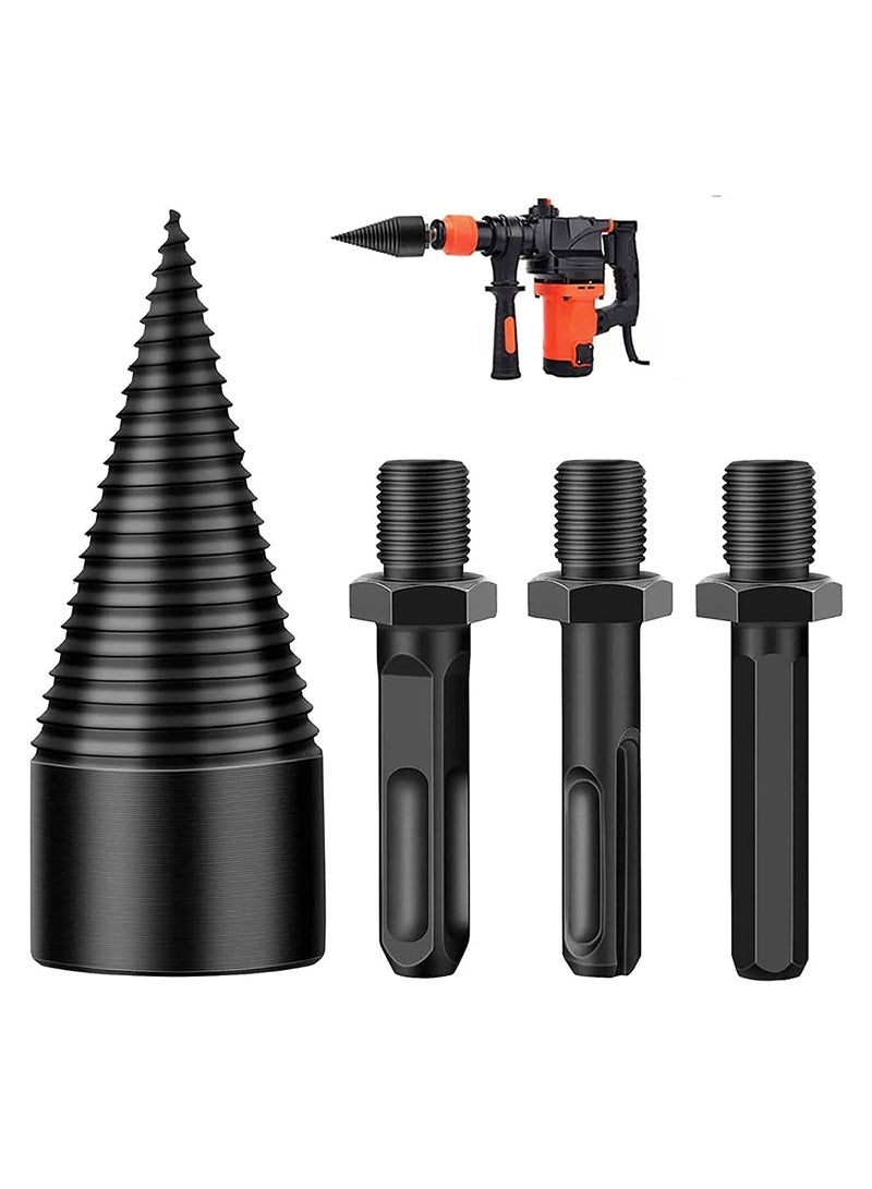 SYOSI Firewood Log Splitter Drill Bit Set Wood Splitter Drill Bits Removable Firewood Log Splitter Drill Bit for Hand Drill Stick-hex+Square+Round for Household Removable Wood Electric Drill - Image 1