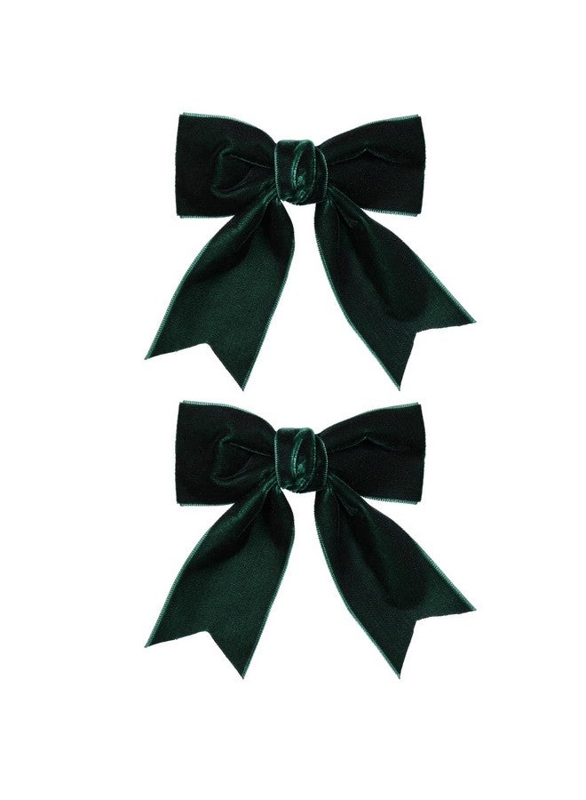 KCHIES Velvet Dark Green Hair Bows Clips 4" Christmas Party Dress Decor Accessory for Toddler Teen Girls Big Fall Velvet Ribbon Bow-knot Alligator Barrettes Hairpins Kids New Year Gift - Image 1