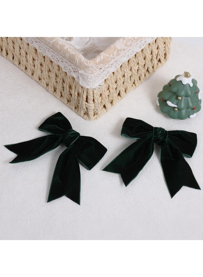 KCHIES Velvet Dark Green Hair Bows Clips 4" Christmas Party Dress Decor Accessory for Toddler Teen Girls Big Fall Velvet Ribbon Bow-knot Alligator Barrettes Hairpins Kids New Year Gift - Image 2
