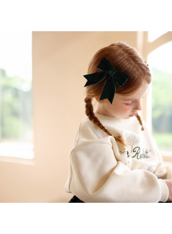 KCHIES Velvet Dark Green Hair Bows Clips 4" Christmas Party Dress Decor Accessory for Toddler Teen Girls Big Fall Velvet Ribbon Bow-knot Alligator Barrettes Hairpins Kids New Year Gift - Image 5