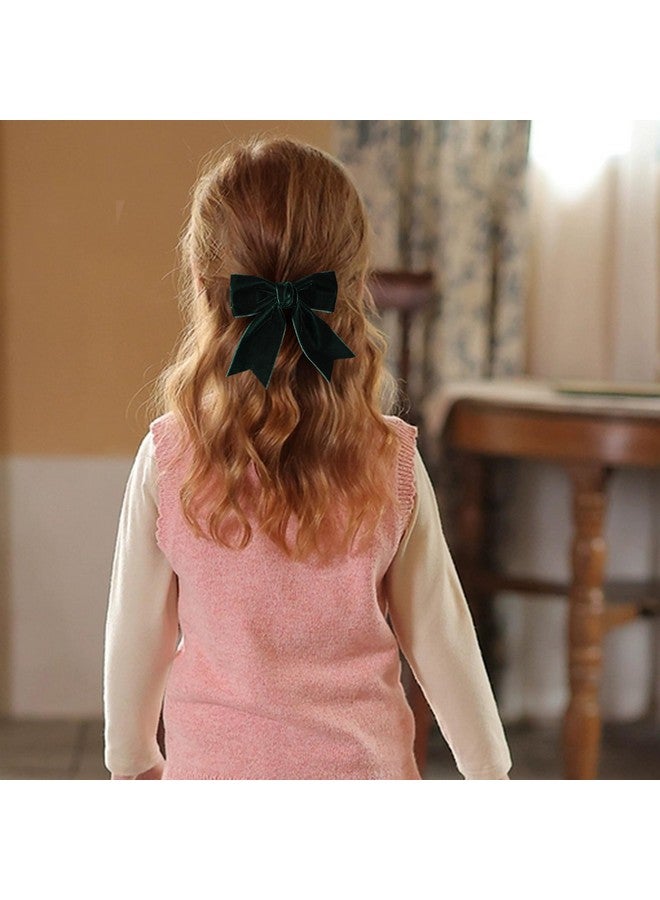 KCHIES Velvet Dark Green Hair Bows Clips 4" Christmas Party Dress Decor Accessory for Toddler Teen Girls Big Fall Velvet Ribbon Bow-knot Alligator Barrettes Hairpins Kids New Year Gift - Image 3