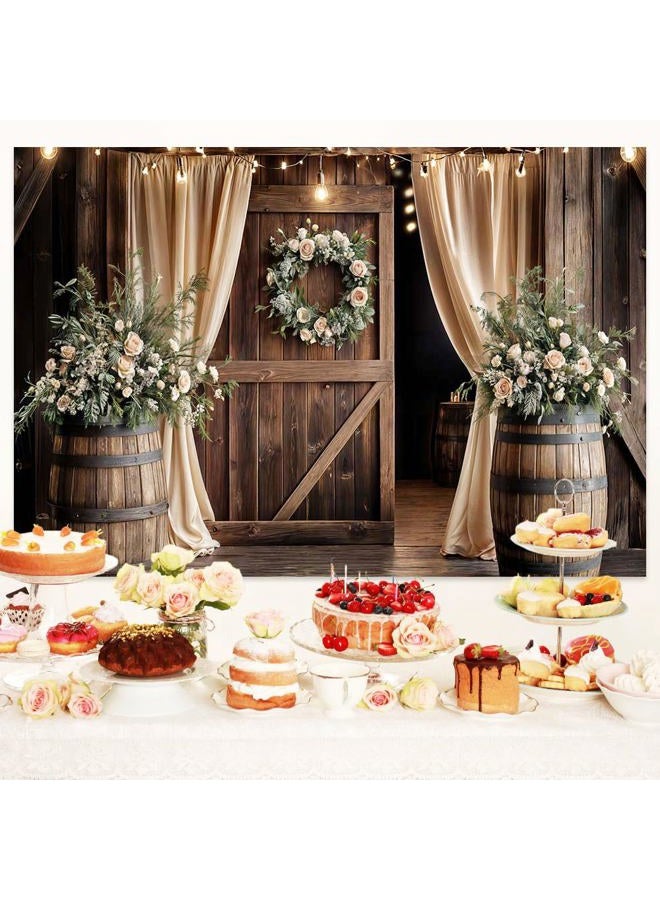 VeiVian 10X8ft Wooden Wedding Backdrop Banner Vintage Country Floral Barn Door Anniversary Photography Backdrops Western Rustic Plank Birthday Party Baby Shower Party Photographic Studio Photo Backgrounds - Image 3