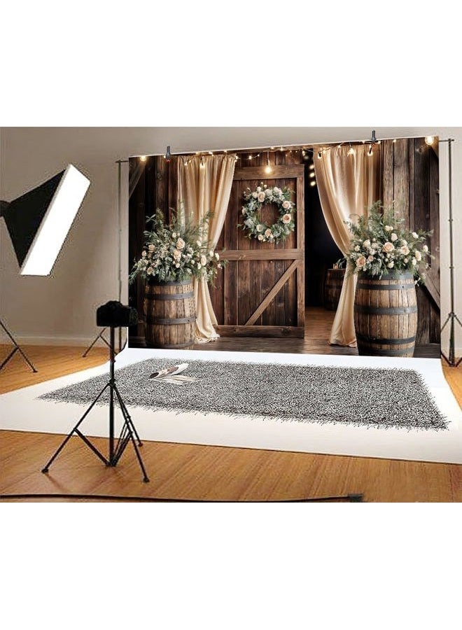 VeiVian 10X8ft Wooden Wedding Backdrop Banner Vintage Country Floral Barn Door Anniversary Photography Backdrops Western Rustic Plank Birthday Party Baby Shower Party Photographic Studio Photo Backgrounds - Image 4