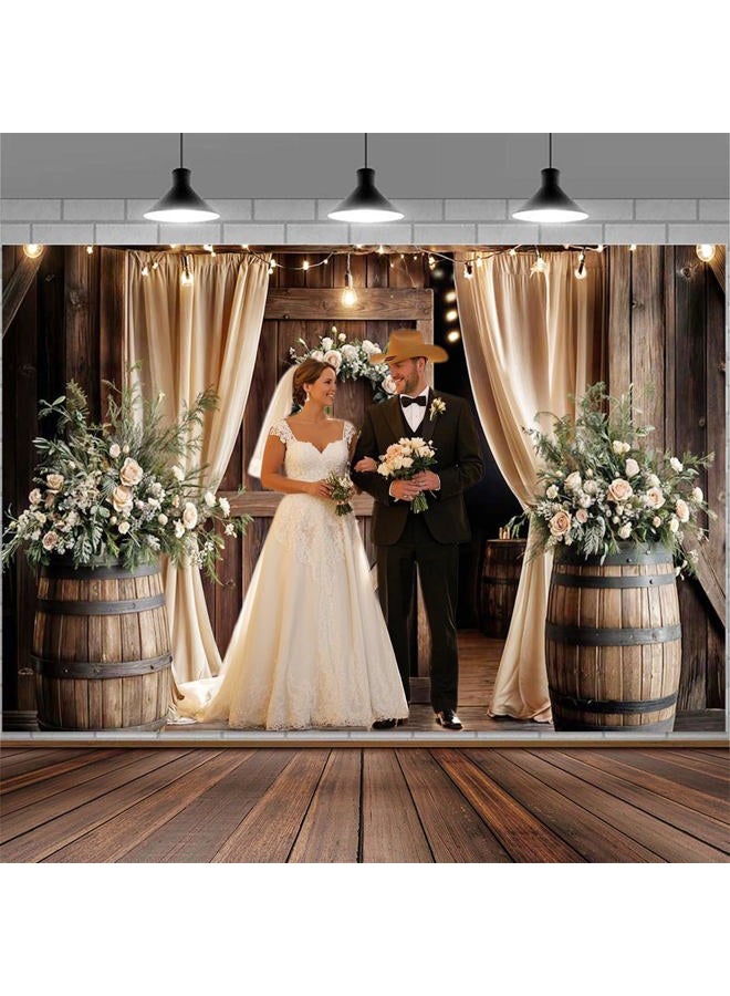 VeiVian 10X8ft Wooden Wedding Backdrop Banner Vintage Country Floral Barn Door Anniversary Photography Backdrops Western Rustic Plank Birthday Party Baby Shower Party Photographic Studio Photo Backgrounds - Image 1