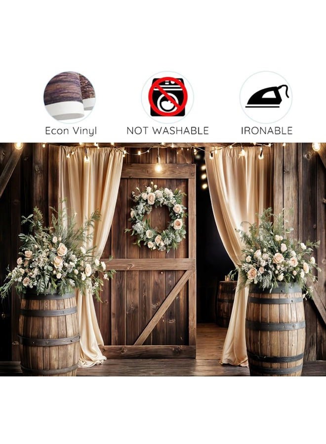 VeiVian 10X8ft Wooden Wedding Backdrop Banner Vintage Country Floral Barn Door Anniversary Photography Backdrops Western Rustic Plank Birthday Party Baby Shower Party Photographic Studio Photo Backgrounds - Image 5
