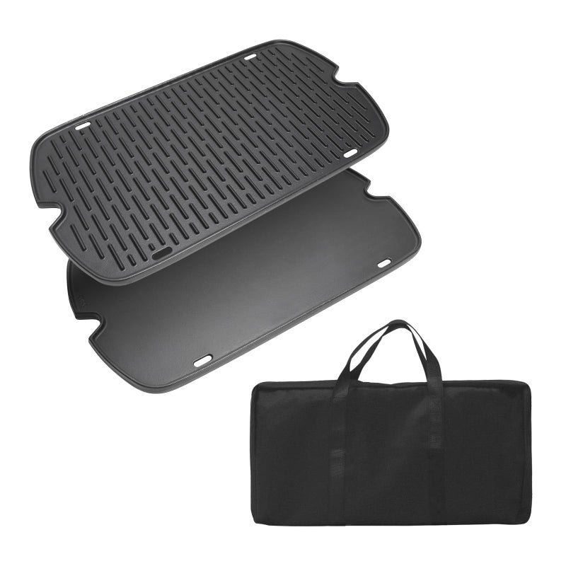 SafBbcue Cast Iron Cooking Griddle for Weber Traveler Portable Series Gas Grill Griddle Plate for Weber 9010001 9011701 9013001 9020001 9030001 Traveler Portable Grill Griddle with Carry Bag