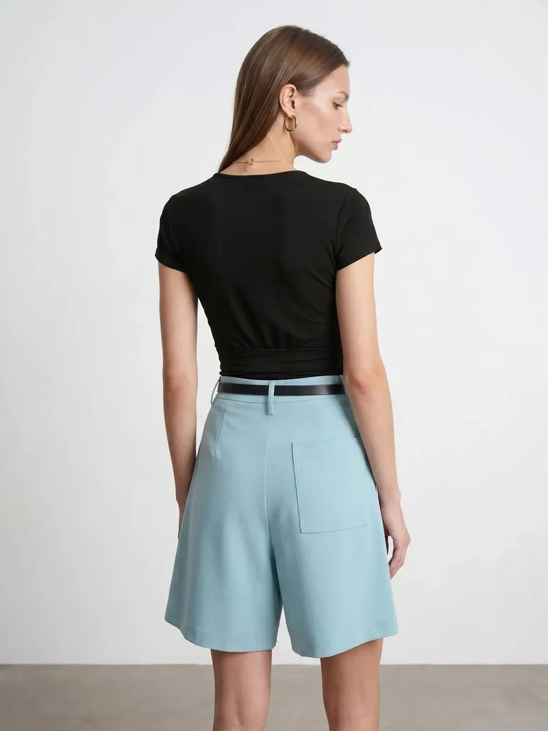 Dilvin Dilvin Crop Wrap Blouse With Tie Detail