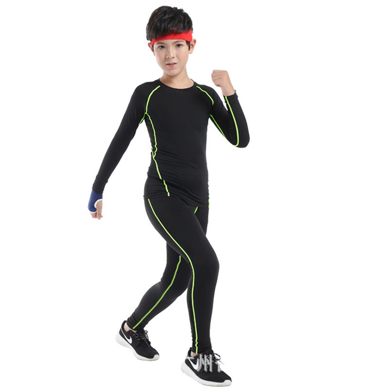 Generic Kids Fitness Suit Compression Quick-Dry black green