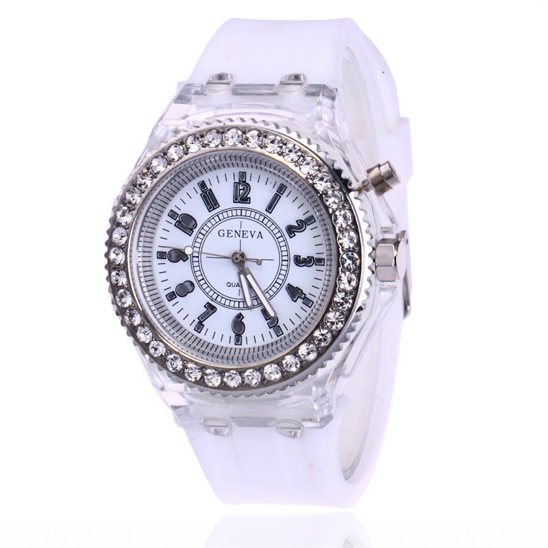 Luminous Couple LED Fluorescent Watches Mens Womens Fashionable Harajuku Korean Style Sporty Quartz Wristwatches White 