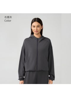 Generic Womens Hooded Zip-up Sweatshirt Casual Loose Autumn Winter Sportswear Graphite gray 