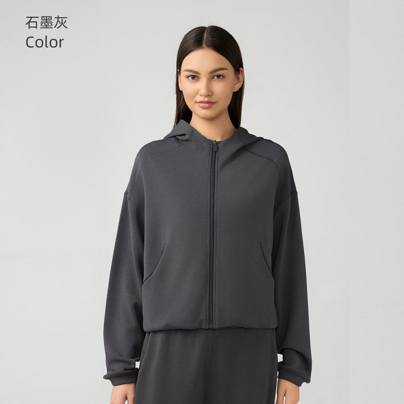 Generic Womens Hooded Zip-up Sweatshirt Casual Loose Autumn Winter Sportswear Graphite gray 