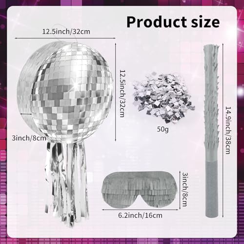 Atiloy 125 Inch Disco Party Pinata 80s 90s Disco Ball Pinata with Blindfold Stick Confetti for 80s 90s Discos Birthday Wedding Party Supplies Decor Discos Ball - Image 5