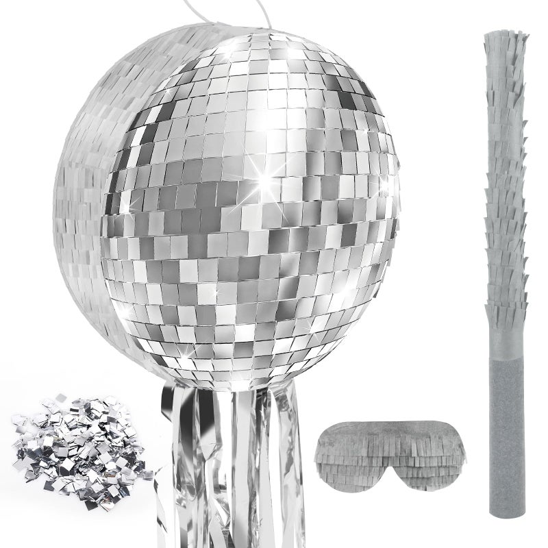 Atiloy 125 Inch Disco Party Pinata 80s 90s Disco Ball Pinata with Blindfold Stick Confetti for 80s 90s Discos Birthday Wedding Party Supplies Decor Discos Ball - Image 3