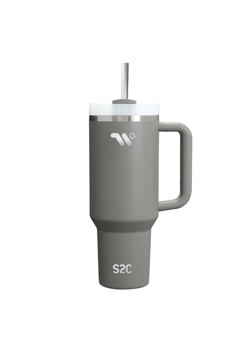 اي 2 سي - كوب S2C 40oz من الفولاذ المقاوم للصدأ بمقبض وقش - كوب سفر معزول بالفراغ مزدوج الجدار - مقاوم للتسرب ، خالي من مادة BPA ، يناسب حامل أكواب السيارة - Image 1