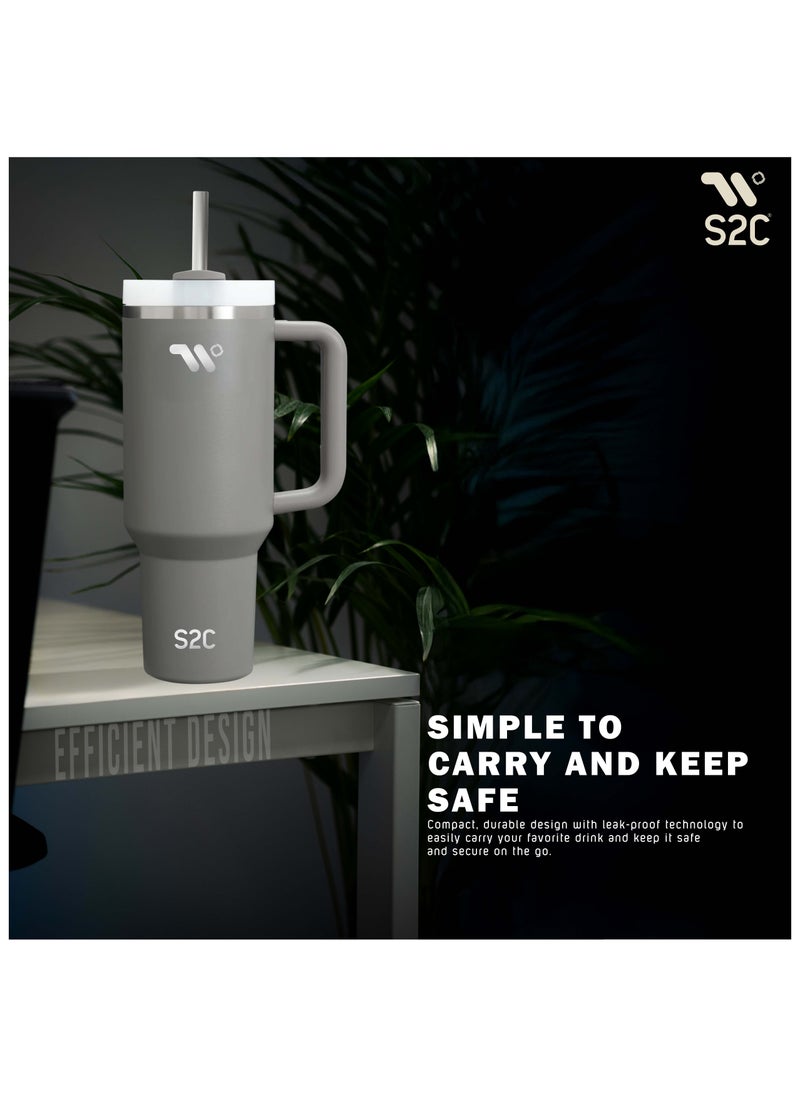 اي 2 سي - كوب S2C 40oz من الفولاذ المقاوم للصدأ بمقبض وقش - كوب سفر معزول بالفراغ مزدوج الجدار - مقاوم للتسرب ، خالي من مادة BPA ، يناسب حامل أكواب السيارة - Image 1