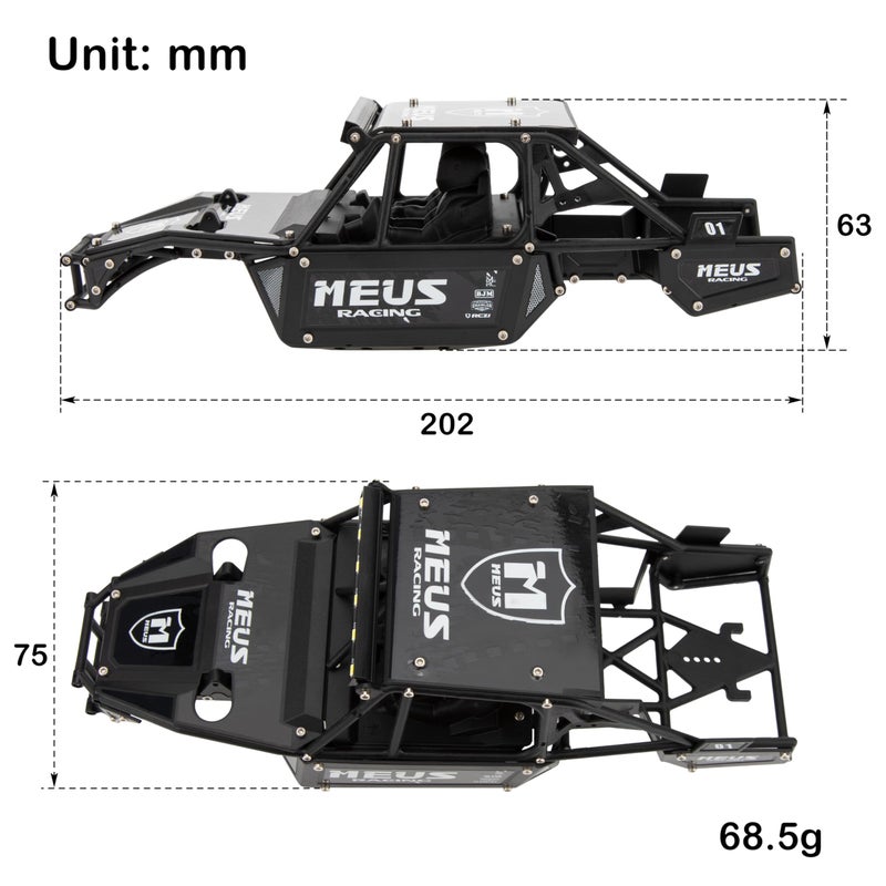 MEUS RACING Mantis24 Body with Roll Cage for Axial 1/24 SCX24 RC Crawler (Black) - Image 2