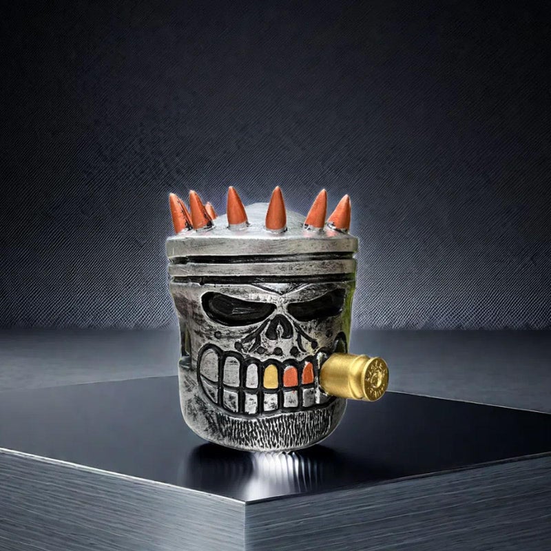 Yurtziru 1Pcs Carved Piston Skull Face Sculpture Skull Face Art Statue Resin Statue Gear Base Car Enthusiast Office Home Decoration (Style 1) - Image 5