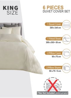 Turkish Duvet Set 6-Pcs King Size Striped Bed Set With 1 Duvet Cover(220 x 240 CM) 1 Fitted Sheet 2 Pillow Sham And 2 Pillowcases(Without Filler),Ivory  - Image 2