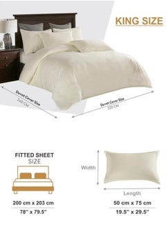 Turkish Duvet Set 6-Pcs King Size Striped Bed Set With 1 Duvet Cover(220 x 240 CM) 1 Fitted Sheet 2 Pillow Sham And 2 Pillowcases(Without Filler),Ivory  - Image 5
