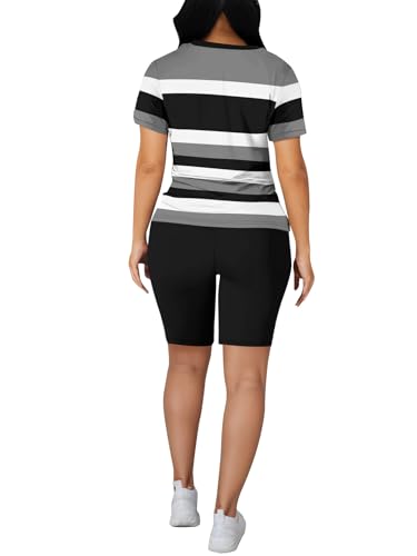HBQ Women Two Piece Outfits Summer Sweatsuits Bodycon Track Suits Biker Short Workout Jogger Sets Stripe S - Image 4