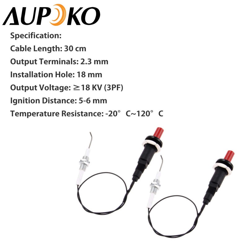 Aupoko 2 Sets Piezo Spark Ignition, Propane Push Button Piezo Igniter with Threaded Ceramic Electrode Ignition Plug Wire 30 CM, Type of 1 Out 1, Fit for Gas Fireplace & Oven & Heater & Kitchen lgniter - Image 3