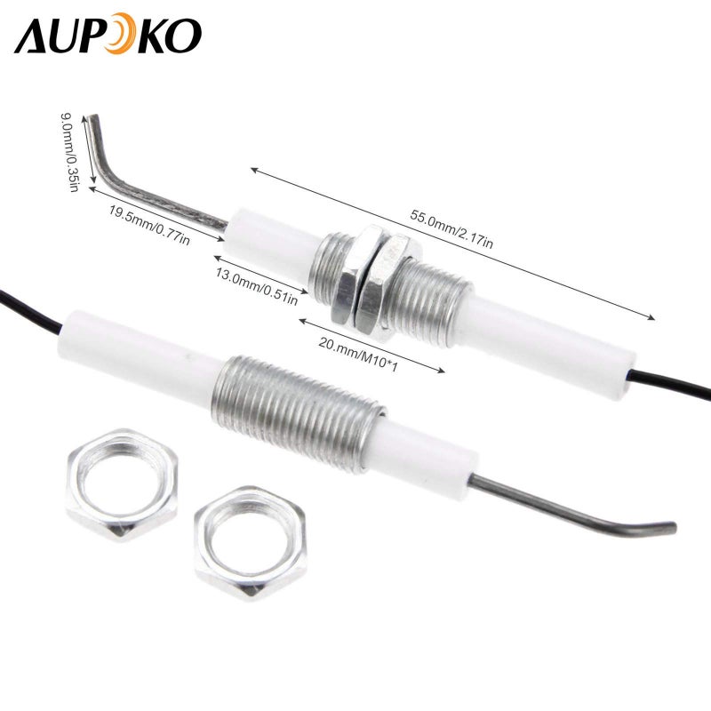 Aupoko 2 Sets Piezo Spark Ignition, Propane Push Button Piezo Igniter with Threaded Ceramic Electrode Ignition Plug Wire 30 CM, Type of 1 Out 1, Fit for Gas Fireplace & Oven & Heater & Kitchen lgniter - Image 4