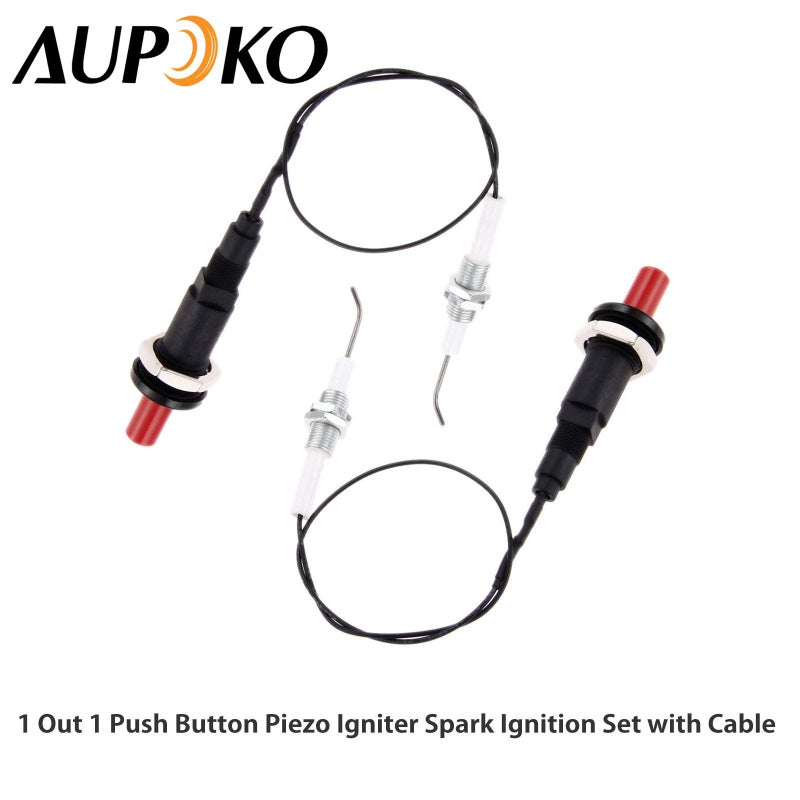 Aupoko 2 Sets Piezo Spark Ignition, Propane Push Button Piezo Igniter with Threaded Ceramic Electrode Ignition Plug Wire 30 CM, Type of 1 Out 1, Fit for Gas Fireplace & Oven & Heater & Kitchen lgniter - Image 2