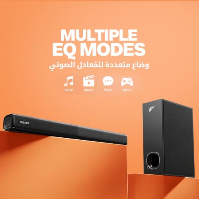 شريط صوت 2.1 قناة للمسرح المنزلي مع مضخم صوت لاستخدام غرفة المعيشة، بلاستيك ABS أسود، صوت جهير عميق مثير، مخرج 80 وات، تصميم قابل للتثبيت على الحائط - Image 5