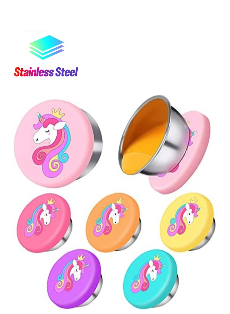 Gonice 6PCS Cute Sauce Dressing Containers for Lunch Box, 1.9oz/55ml Unicorn Small Salad Dressing Container to Go, Stainless Steel Condiment Cups for Dips, Kawaii Kids Mini Bento Box Accessories - Image 1