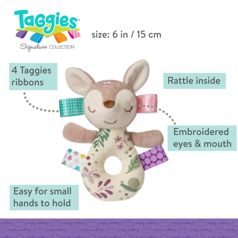 Taggies Embroidered Soft Ring Rattle, Flora Fawn - Image 3