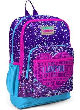 CORAL HIGH Kids Purple Blue Pink Heart Patterned USB 2-Piece School Bag Set SET0223840  - Image 5