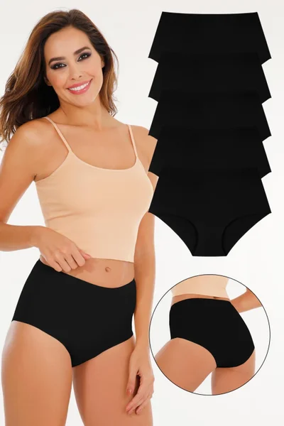 Sensu Women's High Waist Laser Cut (Elastic Waist) 5-Piece Panties Set - KTS2035- 5 BLACK