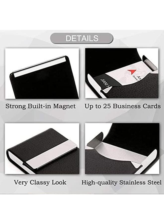 إي سي في في حافظة بطاقات العمل مصنوعة من جلد البولي يوريثان، حامل بطاقة الاسم مع مشبك مغناطيسي، منظم بطاقات العمل، محفظة بطاقات العمل للرجال والنساء باللون الأسود - Image 3