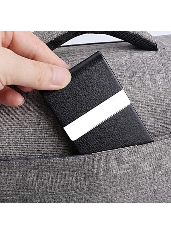 إي سي في في حافظة بطاقات العمل مصنوعة من جلد البولي يوريثان، حامل بطاقة الاسم مع مشبك مغناطيسي، منظم بطاقات العمل، محفظة بطاقات العمل للرجال والنساء باللون الأسود - Image 4