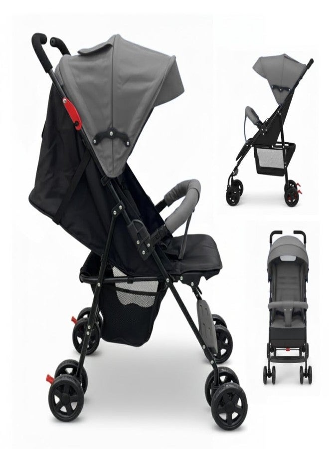 أو بيبي عربة أطفال OBABY مزودة بمقعد قابل للإمالة، ومظلة قابلة للتعديل، وحزام أمان، وعجلات سلسة، وتصميم قابل للطي صغير الحجم (عربة أطفال صغيرة رمادي داكن) - Image 1