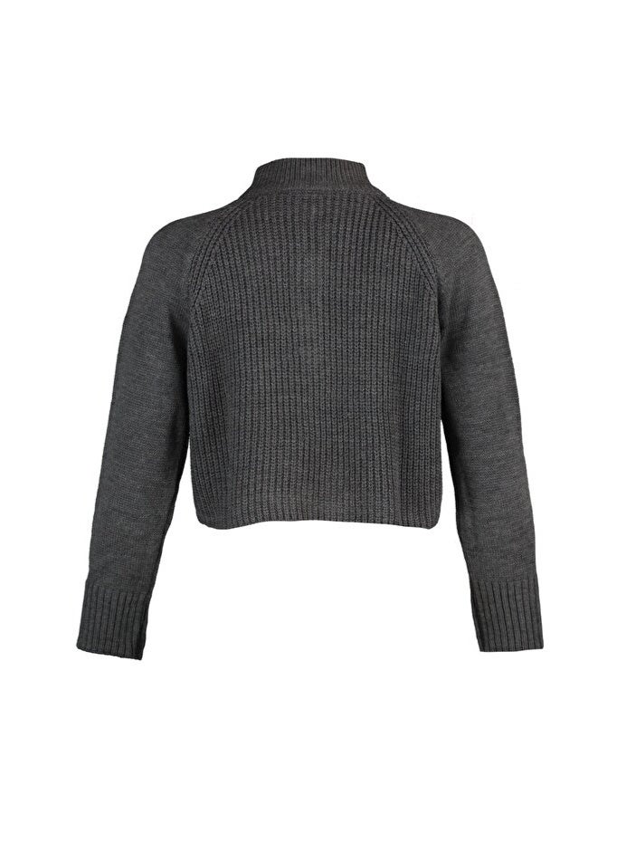 trendyol Anthracite Crop Zippered Stand Collar Basic Knitwear Sweater - Image 4