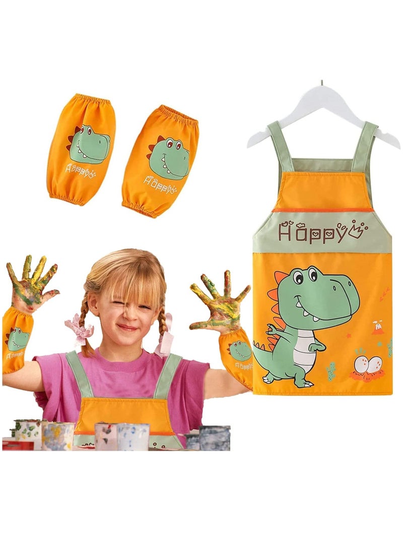 نيبمينينت Children's Dinosaur Apron, Kids Art Aprons with Pocket Adjustable Waterproof for Home Cooking Baking Painting Artists Apron Kichen Feeding Smock Boys Girls Chef - Image 1