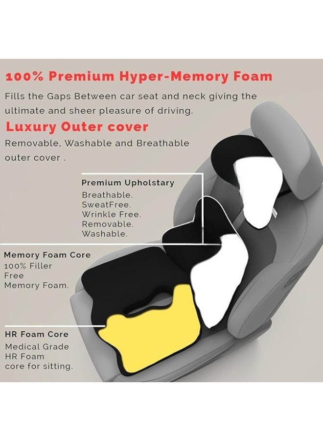 Memory Foam Car Seat Cushion Set Lumbar Back Support Coccyx Seat Cushion and Neck Pillow Ergonomic Support with Non Slip Base for Car Office Travel and Extended Sitting - Image 3