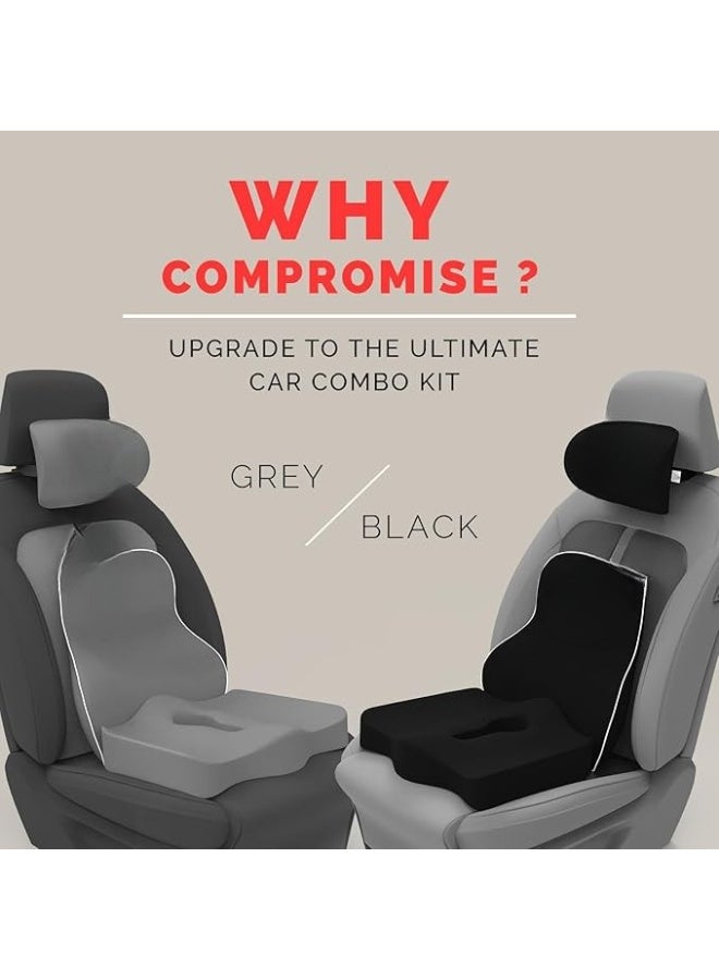 Memory Foam Car Seat Cushion Set Lumbar Back Support Coccyx Seat Cushion and Neck Pillow Ergonomic Support with Non Slip Base for Car Office Travel and Extended Sitting - Image 4