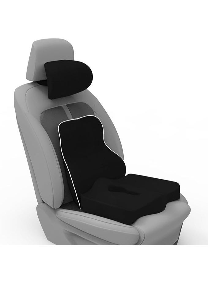 Memory Foam Car Seat Cushion Set Lumbar Back Support Coccyx Seat Cushion and Neck Pillow Ergonomic Support with Non Slip Base for Car Office Travel and Extended Sitting - Image 2