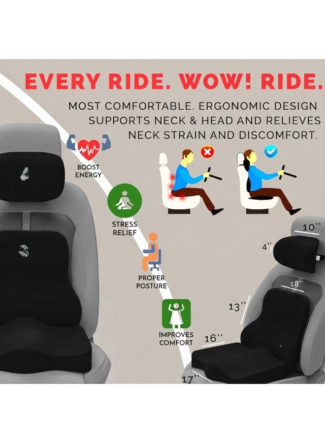 Memory Foam Car Seat Cushion Set Lumbar Back Support Coccyx Seat Cushion and Neck Pillow Ergonomic Support with Non Slip Base for Car Office Travel and Extended Sitting - Image 5