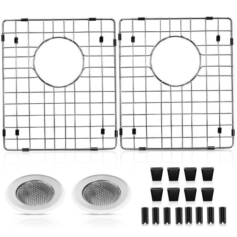 ARLBA 2Pack 304 Stainless Steel Sink Protectors for Kitchen Sink WRear Drain15x13x125 Metal Kitchen Sink Grid Protector Sink Gate Sink Rack for Bottom of Sink w2Pack Sink Strainers Rubber Feet