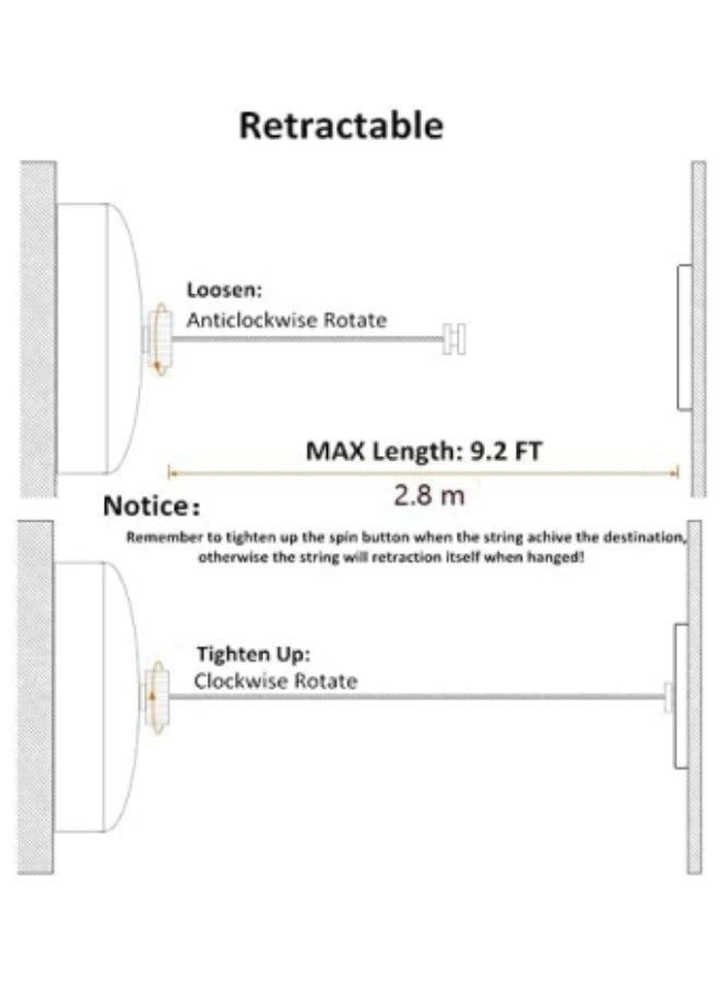 Retractable Clothesline,Indoor Outdoor Wall Mounted Clothes Dryer Rope Clothing Retracting Adjustable Stainless Steel Line, 13.8 Feet - Image 3