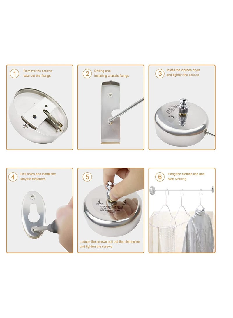 Retractable Clothesline,Indoor Outdoor Wall Mounted Clothes Dryer Rope Clothing Retracting Adjustable Stainless Steel Line, 13.8 Feet - Image 5