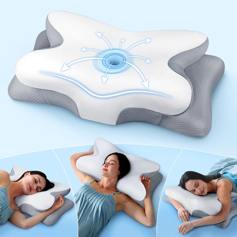 Cozyplayer Effective Pain Relief Cervical Neck Pillow for Sleeping, Ergonomic Cooling Side Sleeper Pillow for Neck Support, Odorless Orthopedic Contour Memory Foam Pillows, Bed Pillow for Stomach Back Sleeper - Image 1