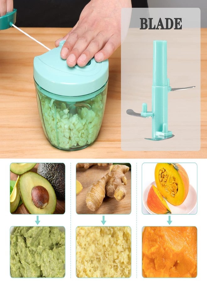 Cambom Manual Food Chopper Vegetable Cutter, Hand String Vegetable Chopper Onions Cutter for Vegetable Fruits Nuts BPA Free Food Safe Material, 650ml Blue - Image 3