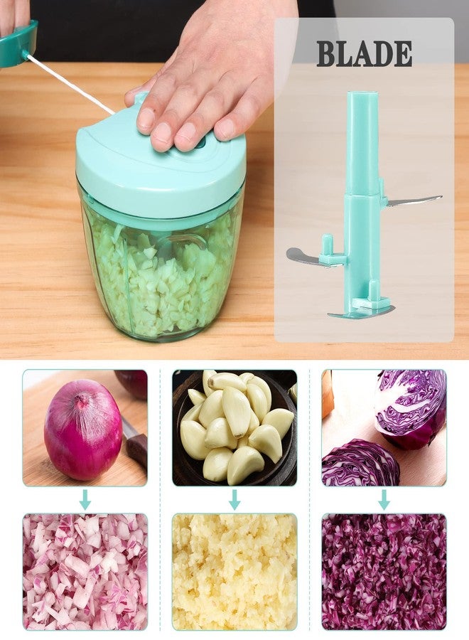 Cambom Manual Food Chopper Vegetable Cutter, Hand String Vegetable Chopper Onions Cutter for Vegetable Fruits Nuts BPA Free Food Safe Material, 650ml Blue - Image 2