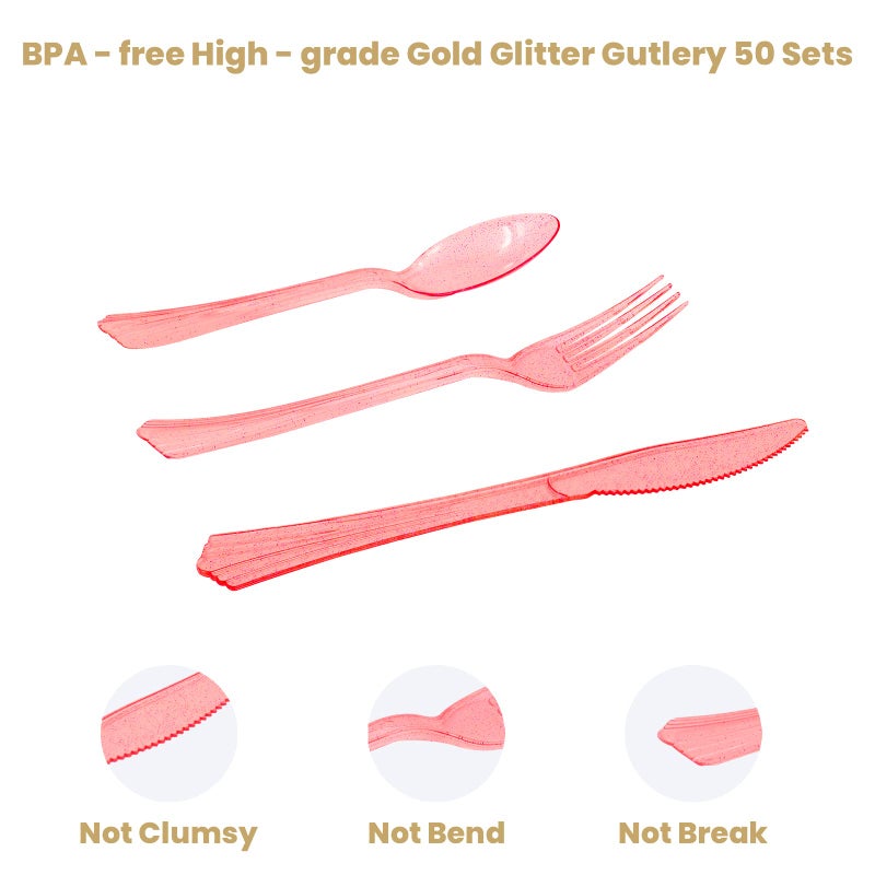 AIRE 350PCS White and Rose Gold Party Supplies  Severs 50 Rose Gold Plates and Napkins Party Supplies Plastic Forks Knives Spoons Golden Dot Paper Plates Napkins Cups for Engagement  Bridal Shower - Image 3