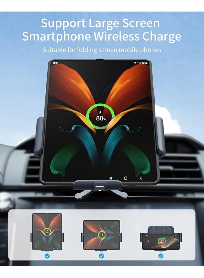 شاحن سيارة لاسلكي مع حامل لهاتف Samsung Galaxy Z Fold 6/5/4/3/2، شحن سريع، متوافق مع Qi، حامل على فتحة التهوية/لوحة القيادة - Image 2