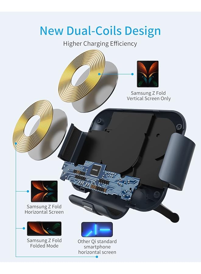 شاحن سيارة لاسلكي مع حامل لهاتف Samsung Galaxy Z Fold 6/5/4/3/2، شحن سريع، متوافق مع Qi، حامل على فتحة التهوية/لوحة القيادة - Image 4